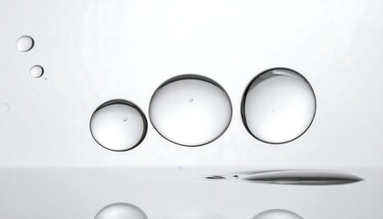 Three clear liquid spheres,  floating