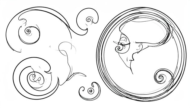 Decorative swirls and a circle sketch on a white canvas, for graphical use