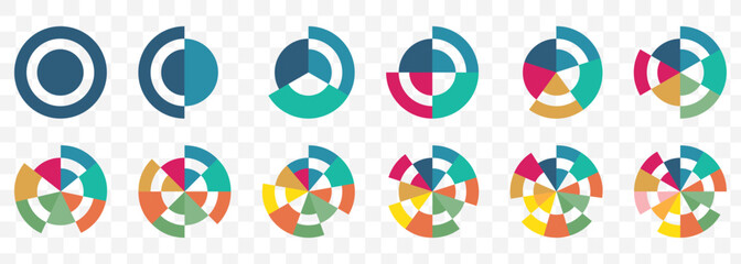 Modern Pie and Donut Chart Set – Flat Infographic Vector Elements Pie charts diagrams. Pie chart set. Circle section graph. Different color circles isolated. Infographic element round shape. EPS 10.