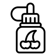 Jar of cherries line icon, vaping concept. Vector graphics. Filling liquid sign on white background, style icon mobile or web design.