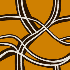 Abstract Curved Line Pattern in Warm Ochre Tones, Mid-Century Modern Style. Creative brush strokes warm tones dashed texture 
