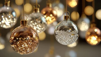 Sparkling gold and silver christmas ornaments creating a festive atmosphere - Powered by Adobe