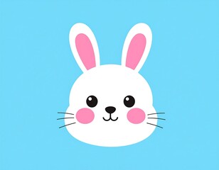 Fototapeta premium Cute cartoon rabbit head with pink inner ears and rosy cheeks on blue