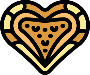 Heart shaped pizza slice illustration with bold black outline