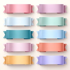 Obraz premium Colorful ribbon banners in various pastel shades arranged in a grid pattern, showcasing different styles and textures for creative design applications and visual projects