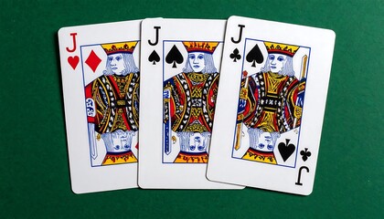Three Jack playing cards, close-up