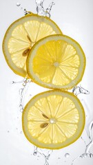 Three lemon slices in water splashes