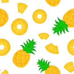 Pineapple seamless pattern. Flesh yellow fruits illustration for wrapping paper, textile prints, banners, backgrounds.