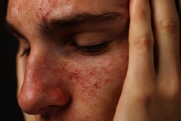 Naklejka premium Stress-Induced Skin Changes: Stress-related neurotransmitters impact skin conditions and may exacerbate certain skin issues.