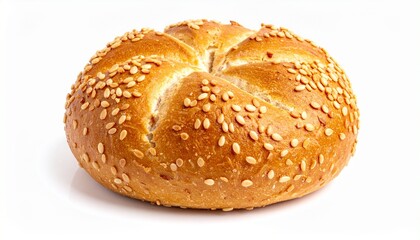Sesame Seed Hamburger Bun on White Background