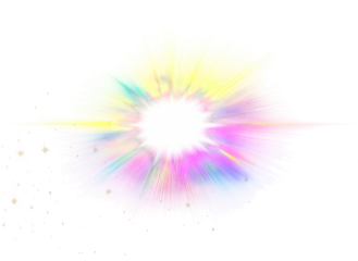 Multicolor light burst rainbow sparkle overlay with glowing rays and bright white background png abstract background with colorful stars