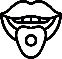 Mouth with tongue piercing showing, body modification, vector illustration in black and white
