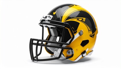 Fototapeta premium Black and yellow football helmet with winged design symbolizing team identity and bold athletic style