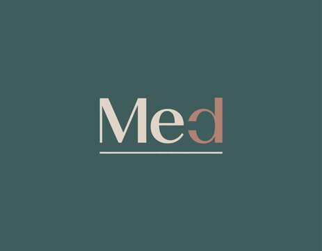 A sophisticated logo design for a medical brand, titled 'Med', features elegant typography combined with muted colors, showcasing professionalism and trust in healthcare services.