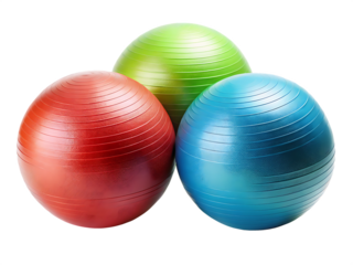 A Trio of Textured Exercise Balls Resting   Isolated on a White Background ,PNG. AI Generated