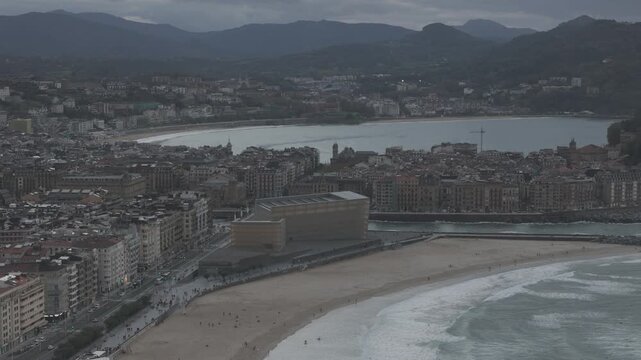 Aerial view of Donostia San Sebastian with Zurriola beach at the Basque Country.