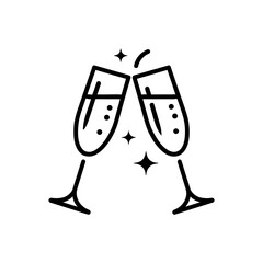 Obraz premium Champagne glasses Icon on White Background Vector Art Illustration on white background.