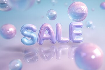 Colorful sale announcement with bubbles in a soft gradient background during a seasonal promotion