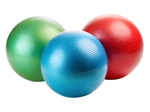 A Trio of Textured Exercise Balls Resting   Isolated on a White Background ,PNG. AI Generated