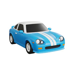 Obraz premium Blue sports coupe with white racing stripes isolated on transparent background