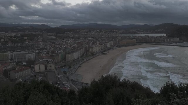 Aerial view of Donostia San Sebastian with Zurriola beach at the Basque Country.