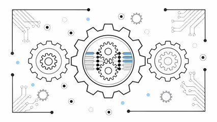 Obraz premium Interconnected gears and circuit board elements symbolize the integration of mechanical and digital systems in modern technology