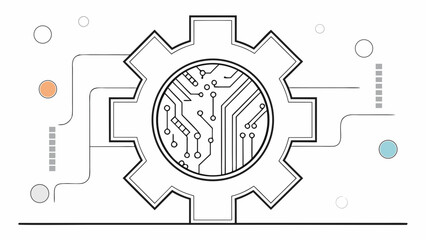 Obraz premium Abstract digital gear with integrated circuit board and connecting lines symbolizing technology and innovation