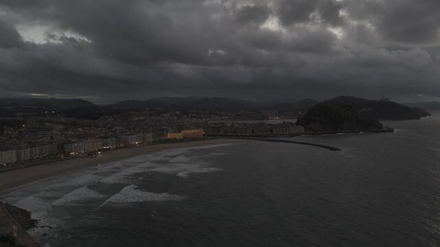 Aerial view of Donostia San Sebastian with Zurriola beach at the Basque Country.