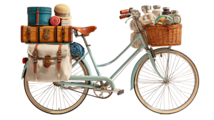 Vintage sport bicycle on a city street road with a basket, perfect for a cycling ride or daily transportation