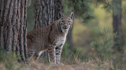 Fototapeta premium White Iberian Lynx Leucistic in the Mediterranean forest