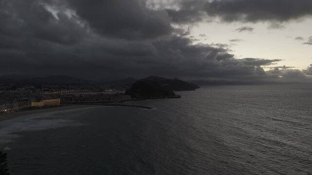 Aerial view of Donostia San Sebastian with Zurriola beach at the Basque Country.