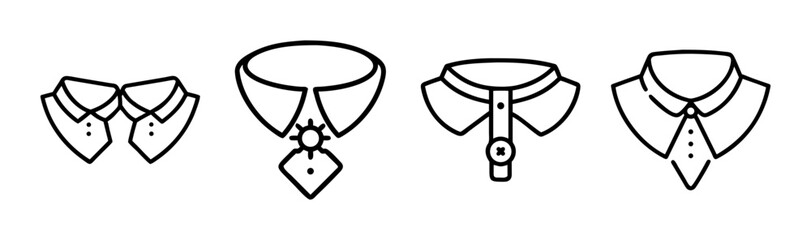 Collection of vintage shirt collar styles and tie accessories for fashion design