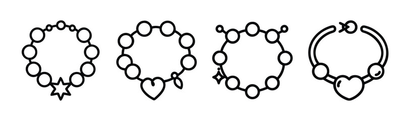 Collection of four different charm bracelets with detailed charms and beads showing unique designs