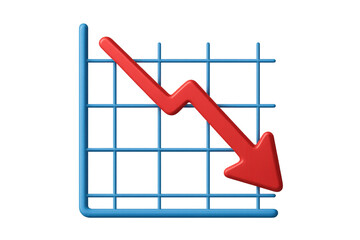 Graph showing financial decline with red arrow pointing down, representing loss, crisis, and market recession
