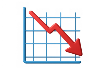 Graph showing financial decline with red arrow pointing down, representing loss, crisis, and market recession