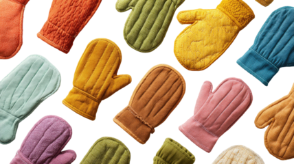 A seamless pattern with a set of gloves isolated on a white background