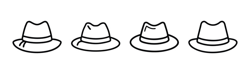 Four hand drawn style fedoras arranged in a row classic style hats for fashion and design