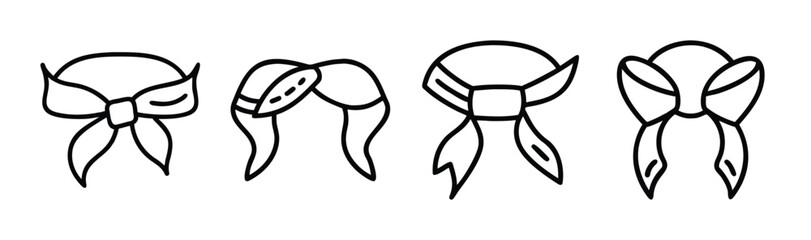 Four simple line drawings of hair scarves tied in various styles