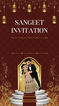 Sangeet Invitation Red and Gold Decorative Indian Wedding Blank Background Video