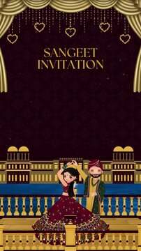 Sangeet Invitation Red and Gold Decorative Indian Wedding Blank Background Video