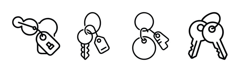 Collection of hand drawn keychains with keys and tags simple icons for security and access