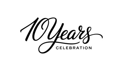 10 Years Celebration Calligraphy Vector Typography Design – Elegant Black Script on White Background