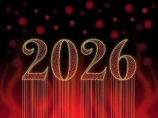 Sparkling numbers create the dazzling 2026 year against a festive red and black background