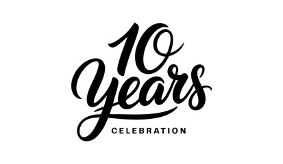 10 Years Celebration Calligraphy Vector Typography Design – Elegant Black Script on White Background