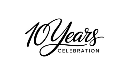 10 Years Celebration Calligraphy Vector Typography Design – Elegant Black Script on White Background