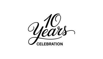 10 Years Celebration Calligraphy Vector Typography Design – Elegant Black Script on White Background