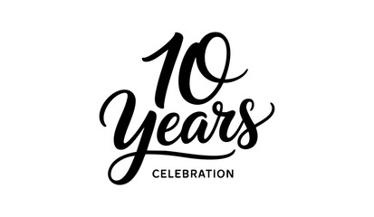 10 Years Celebration Calligraphy Vector Typography Design – Elegant Black Script on White Background