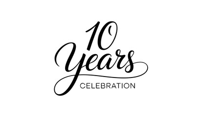 10 Years Celebration Calligraphy Vector Typography Design – Elegant Black Script on White Background