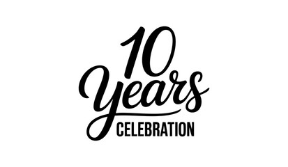 10 Years Celebration Calligraphy Vector Typography Design – Elegant Black Script on White Background