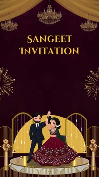 Sangeet Invitation Red and Yellow Decorative Indian Wedding Blank Background Video